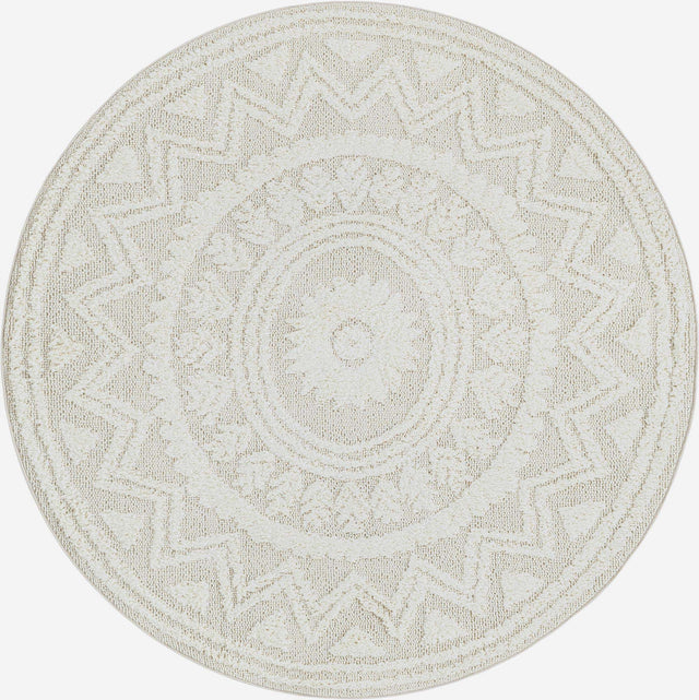 Ivory 5' 3 x 5' 3 Boho Round Area Rug 100% Polyester With Cotton Backing Geometric Modern Boho Bohemian Decor Carpet for Living Rooms Office Dining Kitchen Unique Interior Design for Sale at Rug Engine