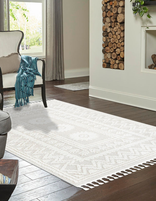 Ivory 10' x 13' 1 Boho Rectangle Area Rug 100% Polyester With Cotton Backing Geometric Modern Boho Bohemian Decor Carpet for Living Rooms Office Dining Kitchen Unique Interior Design for Sale at Rug Engine