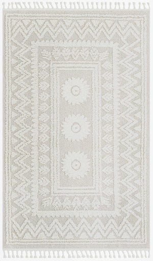 Ivory 5' 3 x 8' Boho Rectangle Area Rug 100% Polyester With Cotton Backing Geometric Modern Boho Bohemian Decor Carpet for Living Rooms Office Dining Kitchen Unique Interior Design for Sale at Rug Engine