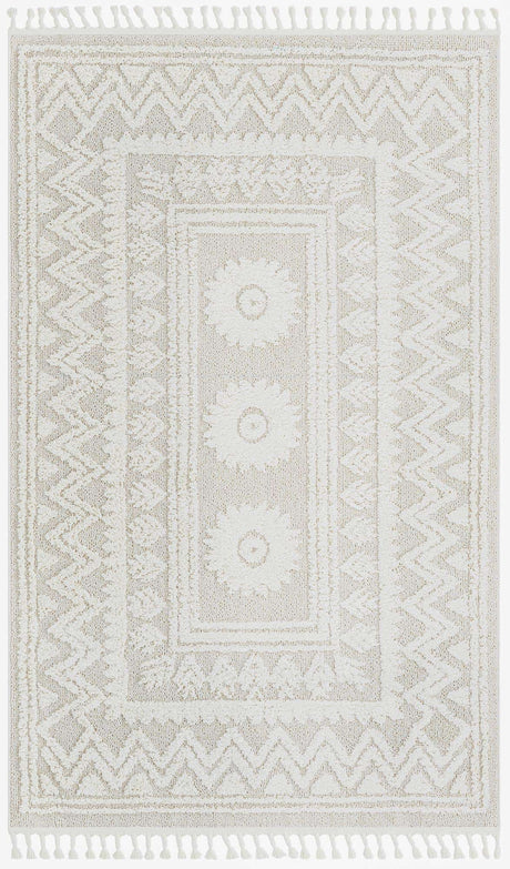 Ivory 5' 3 x 8' Boho Rectangle Area Rug 100% Polyester With Cotton Backing Geometric Modern Boho Bohemian Decor Carpet for Living Rooms Office Dining Kitchen Unique Interior Design for Sale at Rug Engine