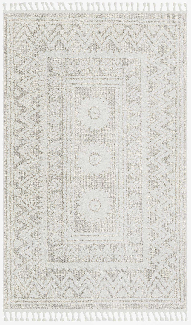 Ivory 5' 3 x 8' Boho Rectangle Area Rug 100% Polyester With Cotton Backing Geometric Modern Boho Bohemian Decor Carpet for Living Rooms Office Dining Kitchen Unique Interior Design for Sale at Rug Engine