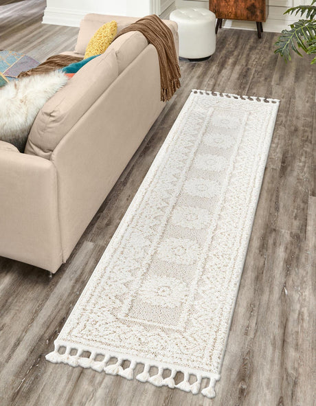 Ivory 2' 7 x 10' Boho Runner Area Rug 100% Polyester With Cotton Backing Geometric Modern Boho Bohemian Decor Carpet for Living Rooms Office Dining Kitchen Unique Interior Design for Sale at Rug Engine
