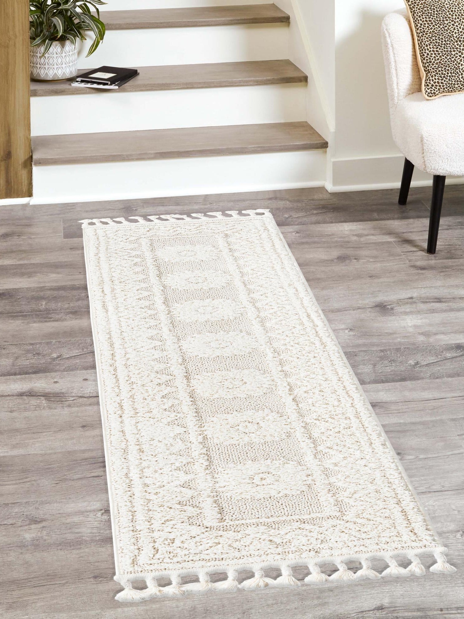 Ivory 2' 7 x 10' Boho Runner Area Rug 100% Polyester With Cotton Backing Geometric Modern Boho Bohemian Decor Carpet for Living Rooms Office Dining Kitchen Unique Interior Design for Sale at Rug Engine