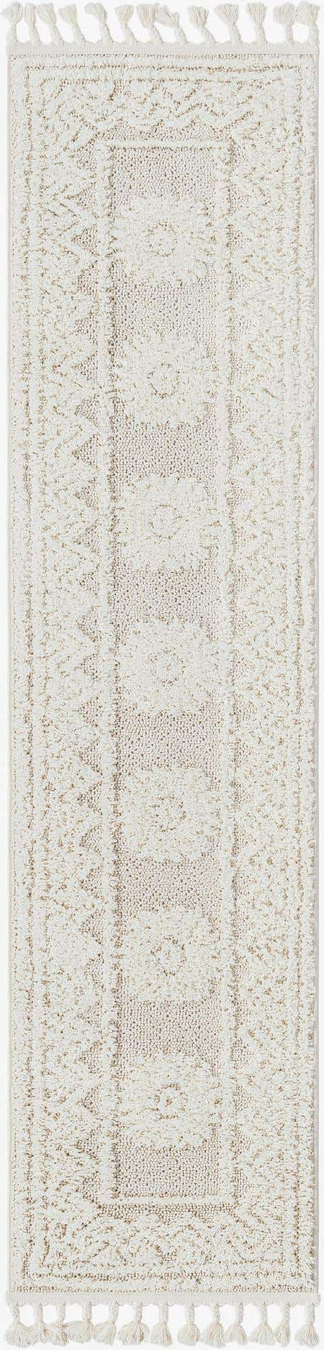 Ivory 2' x 6' 1 Boho Runner Area Rug 100% Polyester With Cotton Backing Geometric Modern Boho Bohemian Decor Carpet for Living Rooms Office Dining Kitchen Unique Interior Design for Sale at Rug Engine