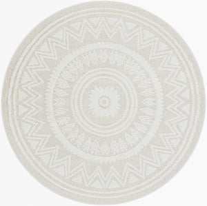 Ivory 7' 10 x 7' 10 Boho Round Area Rug 100% Polyester With Cotton Backing Geometric Modern Boho Bohemian Decor Carpet for Living Rooms Office Dining Kitchen Unique Interior Design for Sale at Rug Engine