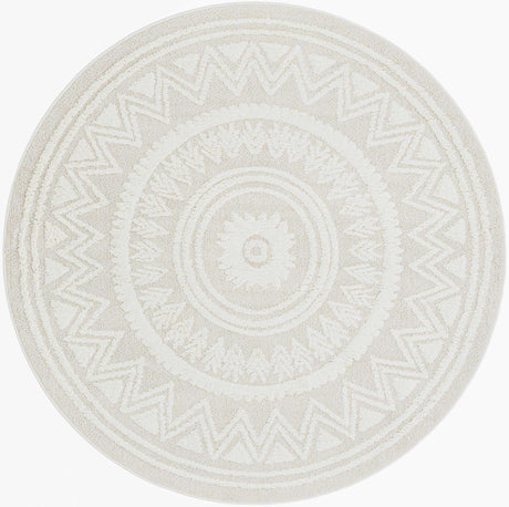 Ivory 7' 10 x 7' 10 Boho Round Area Rug 100% Polyester With Cotton Backing Geometric Modern Boho Bohemian Decor Carpet for Living Rooms Office Dining Kitchen Unique Interior Design for Sale at Rug Engine
