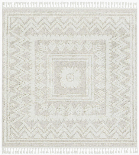 Ivory 7' 10 x 7' 10 Boho Square Area Rug 100% Polyester With Cotton Backing Geometric Modern Boho Bohemian Decor Carpet for Living Rooms Office Dining Kitchen Unique Interior Design for Sale at Rug Engine