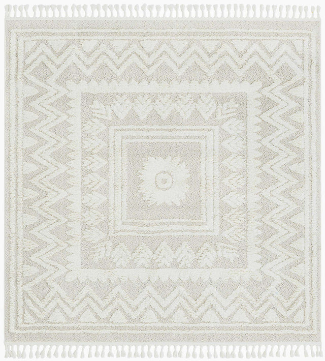 Ivory 7' 10 x 7' 10 Boho Square Area Rug 100% Polyester With Cotton Backing Geometric Modern Boho Bohemian Decor Carpet for Living Rooms Office Dining Kitchen Unique Interior Design for Sale at Rug Engine