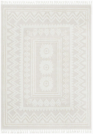 Ivory 7' 10 x 10' Boho Rectangle Area Rug 100% Polyester With Cotton Backing Geometric Modern Boho Bohemian Decor Carpet for Living Rooms Office Dining Kitchen Unique Interior Design for Sale at Rug Engine