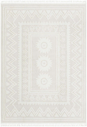 Ivory 9' x 12' Boho Rectangle Area Rug 100% Polyester With Cotton Backing Geometric Modern Boho Bohemian Decor Carpet for Living Rooms Office Dining Kitchen Unique Interior Design for Sale at Rug Engine