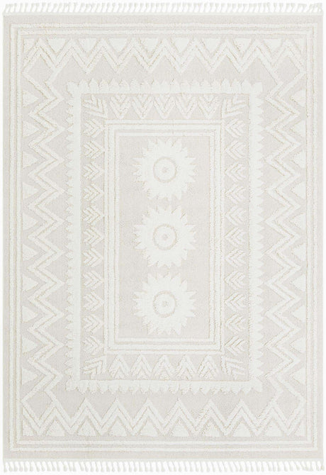 Ivory 9' x 12' Boho Rectangle Area Rug 100% Polyester With Cotton Backing Geometric Modern Boho Bohemian Decor Carpet for Living Rooms Office Dining Kitchen Unique Interior Design for Sale at Rug Engine