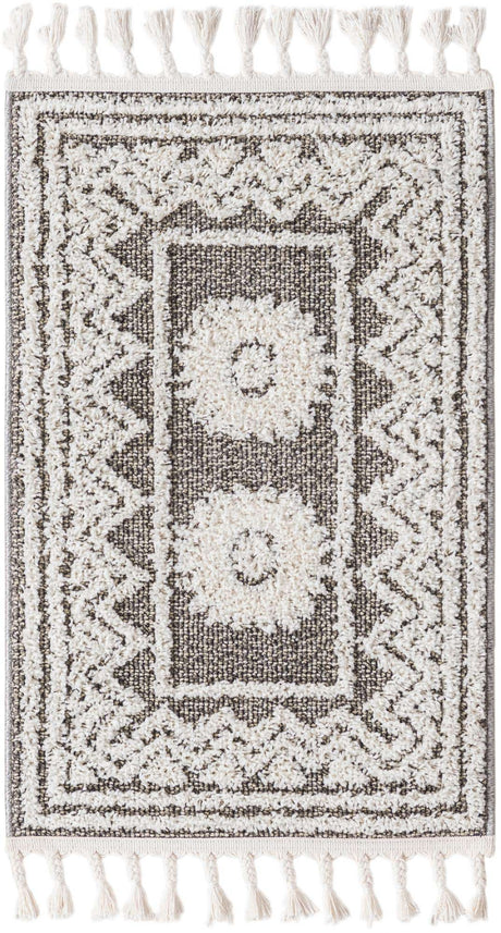 Gray 2' x 3' 1 Boho Rectangle Area Rug 100% Polyester With Cotton Backing Geometric Modern Boho Bohemian Decor Carpet for Living Rooms Office Dining Kitchen Unique Interior Design for Sale at Rug Engine