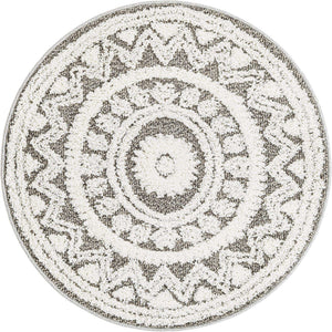 Gray 3' 3 x 3' 3 Boho Round Area Rug 100% Polyester With Cotton Backing Geometric Modern Boho Bohemian Decor Carpet for Living Rooms Office Dining Kitchen Unique Interior Design for Sale at Rug Engine