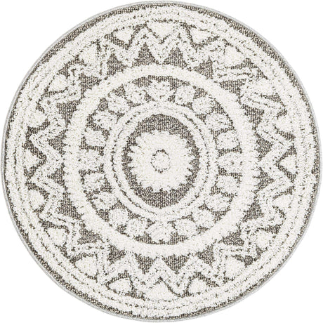 Gray 3' 3 x 3' 3 Boho Round Area Rug 100% Polyester With Cotton Backing Geometric Modern Boho Bohemian Decor Carpet for Living Rooms Office Dining Kitchen Unique Interior Design for Sale at Rug Engine