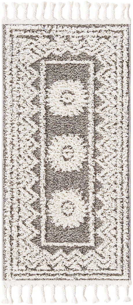 Gray 2' x 4' 1 Boho Runner Area Rug 100% Polyester With Cotton Backing Geometric Modern Boho Bohemian Decor Carpet for Living Rooms Office Dining Kitchen Unique Interior Design for Sale at Rug Engine