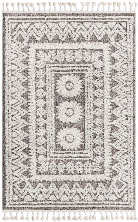 Gray 4' 1 x 6' 1 Boho Rectangle Area Rug 100% Polyester With Cotton Backing Geometric Modern Boho Bohemian Decor Carpet for Living Rooms Office Dining Kitchen Unique Interior Design for Sale at Rug Engine