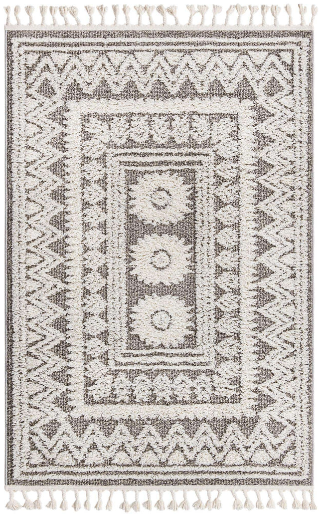 Gray 4' 1 x 6' 1 Boho Rectangle Area Rug 100% Polyester With Cotton Backing Geometric Modern Boho Bohemian Decor Carpet for Living Rooms Office Dining Kitchen Unique Interior Design for Sale at Rug Engine