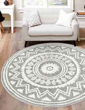 Gray 3' 3 x 3' 3 Boho Round Area Rug 100% Polyester With Cotton Backing Geometric Modern Boho Bohemian Decor Carpet for Living Rooms Office Dining Kitchen Unique Interior Design for Sale at Rug Engine