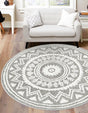 Gray 7' 10 x 7' 10 Boho Round Area Rug 100% Polyester With Cotton Backing Geometric Modern Boho Bohemian Decor Carpet for Living Rooms Office Dining Kitchen Unique Interior Design for Sale at Rug Engine