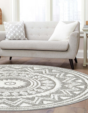Gray 3' 3 x 3' 3 Boho Round Area Rug 100% Polyester With Cotton Backing Geometric Modern Boho Bohemian Decor Carpet for Living Rooms Office Dining Kitchen Unique Interior Design for Sale at Rug Engine