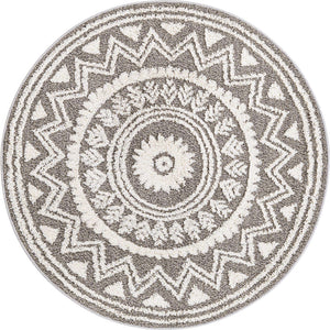 Gray 5' 3 x 5' 3 Boho Round Area Rug 100% Polyester With Cotton Backing Geometric Modern Boho Bohemian Decor Carpet for Living Rooms Office Dining Kitchen Unique Interior Design for Sale at Rug Engine