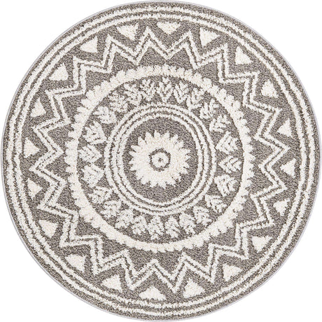 Gray 5' 3 x 5' 3 Boho Round Area Rug 100% Polyester With Cotton Backing Geometric Modern Boho Bohemian Decor Carpet for Living Rooms Office Dining Kitchen Unique Interior Design for Sale at Rug Engine