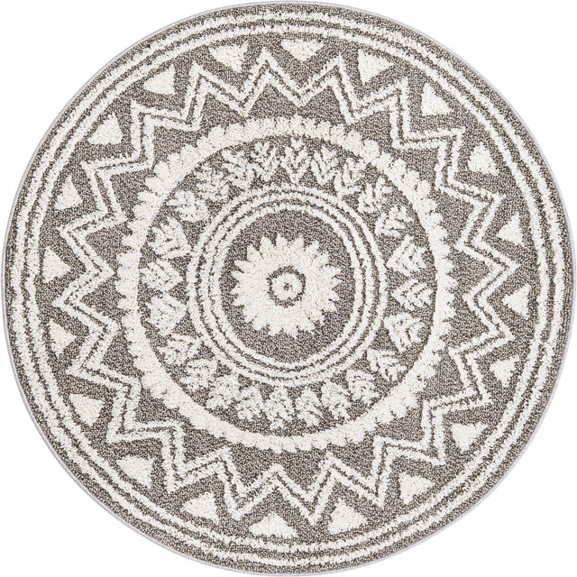 Gray 5' 3 x 5' 3 Boho Round Area Rug 100% Polyester With Cotton Backing Geometric Modern Boho Bohemian Decor Carpet for Living Rooms Office Dining Kitchen Unique Interior Design for Sale at Rug Engine