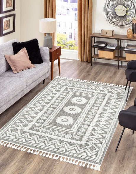 Gray 4' 1 x 6' 1 Boho Rectangle Area Rug 100% Polyester With Cotton Backing Geometric Modern Boho Bohemian Decor Carpet for Living Rooms Office Dining Kitchen Unique Interior Design for Sale at Rug Engine