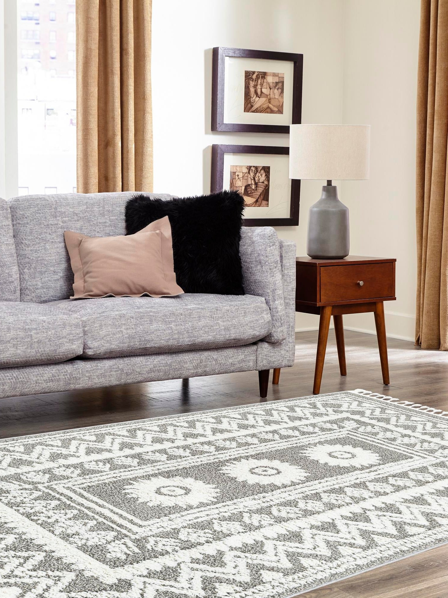 Gray 9' 6 x 14' 3 Boho Rectangle Area Rug 100% Polyester With Cotton Backing Geometric Modern Boho Bohemian Decor Carpet for Living Rooms Office Dining Kitchen Unique Interior Design for Sale at Rug Engine