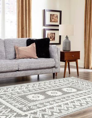 Gray 9' x 12' Boho Rectangle Area Rug 100% Polyester With Cotton Backing Geometric Modern Boho Bohemian Decor Carpet for Living Rooms Office Dining Kitchen Unique Interior Design for Sale at Rug Engine