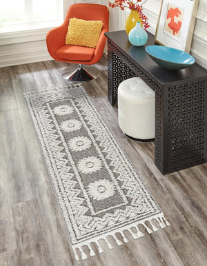 Gray 2' x 8' Boho Runner Area Rug 100% Polyester With Cotton Backing Geometric Modern Boho Bohemian Decor Carpet for Living Rooms Office Dining Kitchen Unique Interior Design for Sale at Rug Engine