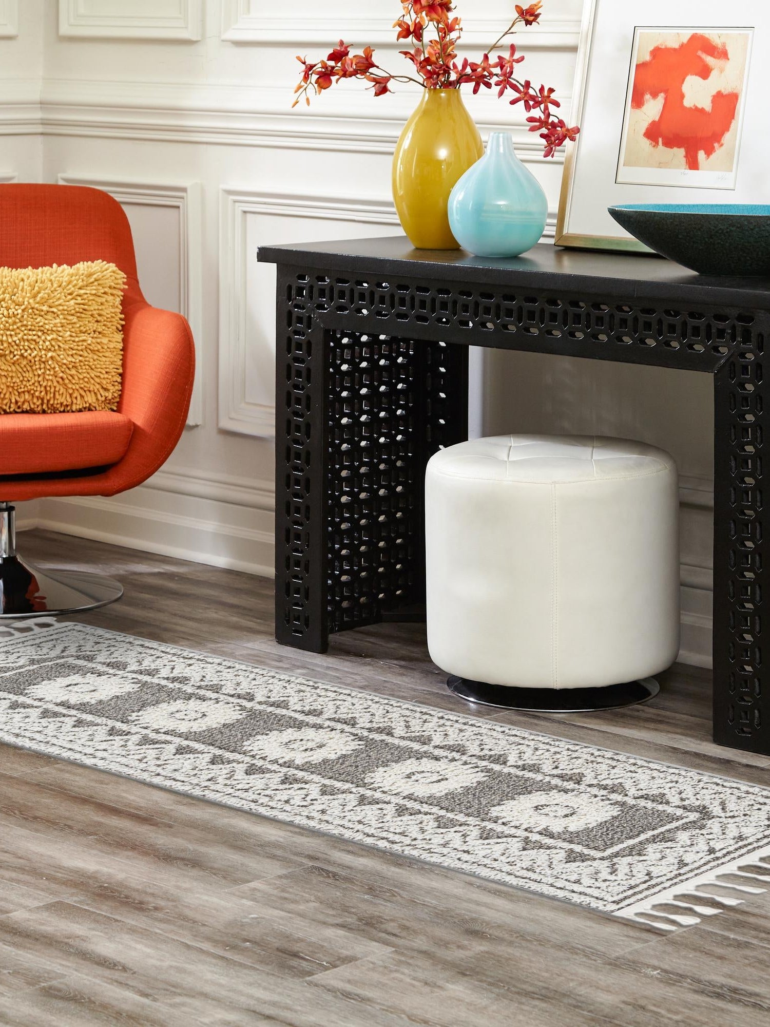 Gray 2' x 6' 1 Boho Runner Area Rug 100% Polyester With Cotton Backing Geometric Modern Boho Bohemian Decor Carpet for Living Rooms Office Dining Kitchen Unique Interior Design for Sale at Rug Engine
