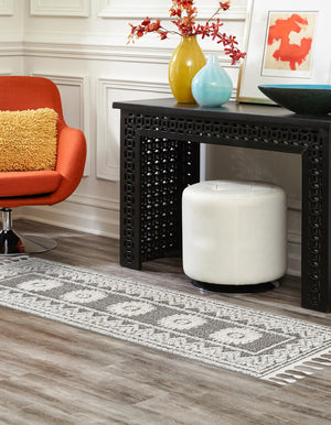 Gray 2' x 6' 1 Boho Runner Area Rug 100% Polyester With Cotton Backing Geometric Modern Boho Bohemian Decor Carpet for Living Rooms Office Dining Kitchen Unique Interior Design for Sale at Rug Engine