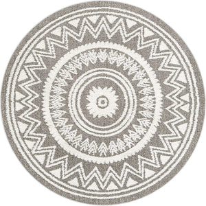 Gray 7' 10 x 7' 10 Boho Round Area Rug 100% Polyester With Cotton Backing Geometric Modern Boho Bohemian Decor Carpet for Living Rooms Office Dining Kitchen Unique Interior Design for Sale at Rug Engine
