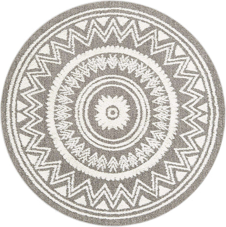 Gray 7' 10 x 7' 10 Boho Round Area Rug 100% Polyester With Cotton Backing Geometric Modern Boho Bohemian Decor Carpet for Living Rooms Office Dining Kitchen Unique Interior Design for Sale at Rug Engine