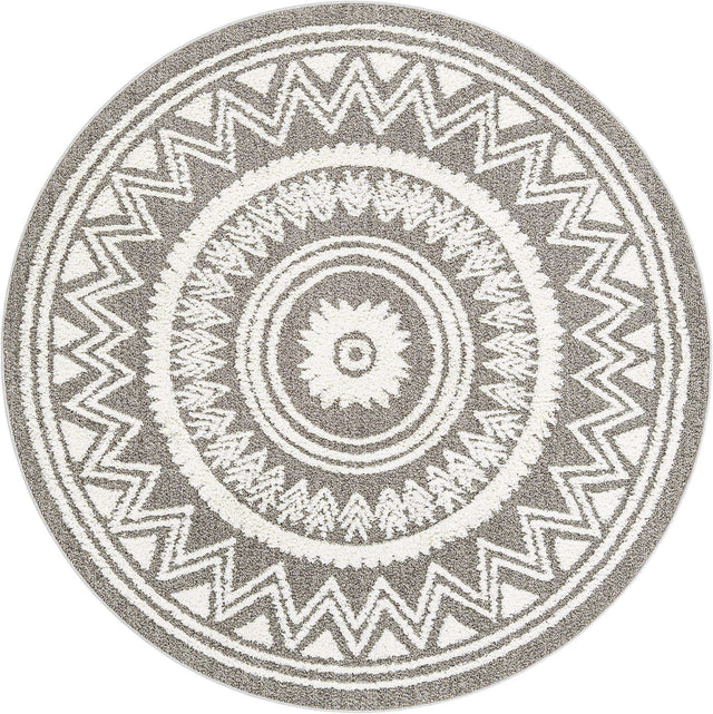 Gray 7' 10 x 7' 10 Boho Round Area Rug 100% Polyester With Cotton Backing Geometric Modern Boho Bohemian Decor Carpet for Living Rooms Office Dining Kitchen Unique Interior Design for Sale at Rug Engine