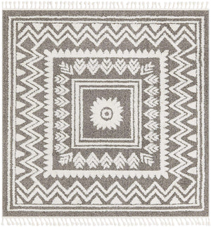 Gray 7' 10 x 7' 10 Boho Square Area Rug 100% Polyester With Cotton Backing Geometric Modern Boho Bohemian Decor Carpet for Living Rooms Office Dining Kitchen Unique Interior Design for Sale at Rug Engine