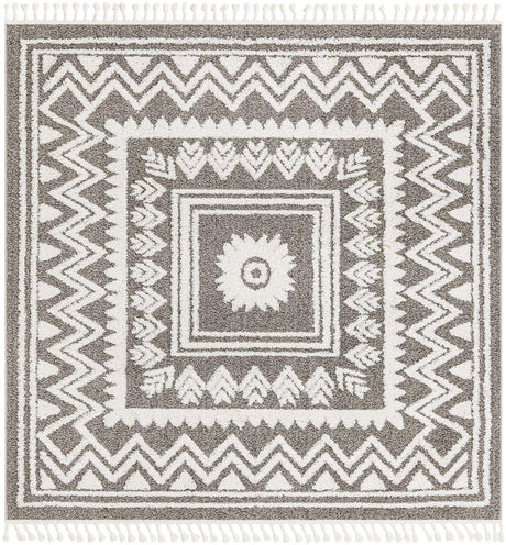 Gray 7' 10 x 7' 10 Boho Square Area Rug 100% Polyester With Cotton Backing Geometric Modern Boho Bohemian Decor Carpet for Living Rooms Office Dining Kitchen Unique Interior Design for Sale at Rug Engine