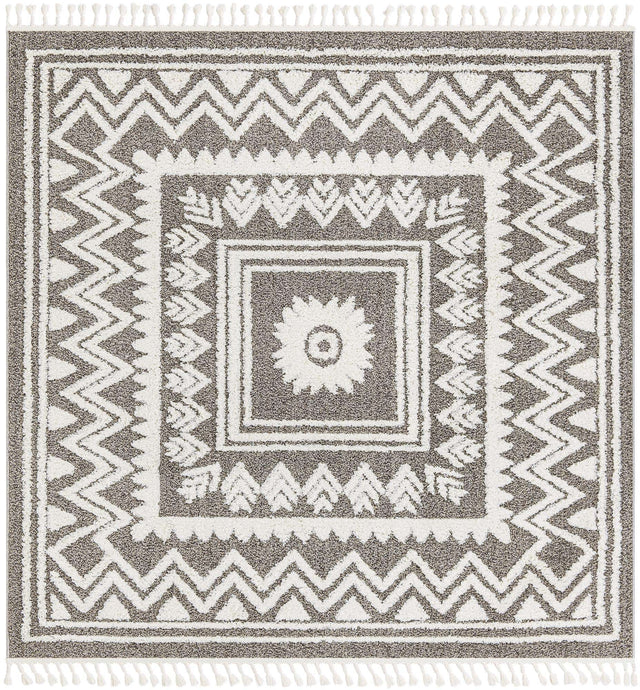 Gray 7' 10 x 7' 10 Boho Square Area Rug 100% Polyester With Cotton Backing Geometric Modern Boho Bohemian Decor Carpet for Living Rooms Office Dining Kitchen Unique Interior Design for Sale at Rug Engine