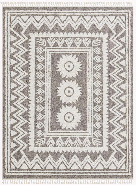 Gray 9' x 12' Boho Rectangle Area Rug 100% Polyester With Cotton Backing Geometric Modern Boho Bohemian Decor Carpet for Living Rooms Office Dining Kitchen Unique Interior Design for Sale at Rug Engine
