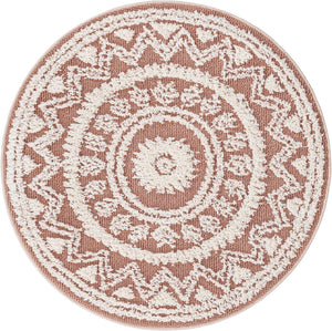 Pink 3' 3 x 3' 3 Boho Round Area Rug 100% Polyester With Cotton Backing Geometric Modern Boho Bohemian Decor Carpet for Living Rooms Office Dining Kitchen Unique Interior Design for Sale at Rug Engine