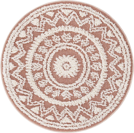 Pink 3' 3 x 3' 3 Boho Round Area Rug 100% Polyester With Cotton Backing Geometric Modern Boho Bohemian Decor Carpet for Living Rooms Office Dining Kitchen Unique Interior Design for Sale at Rug Engine