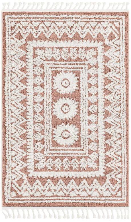 Pink 4' 1 x 6' 1 Boho Rectangle Area Rug 100% Polyester With Cotton Backing Geometric Modern Boho Bohemian Decor Carpet for Living Rooms Office Dining Kitchen Unique Interior Design for Sale at Rug Engine