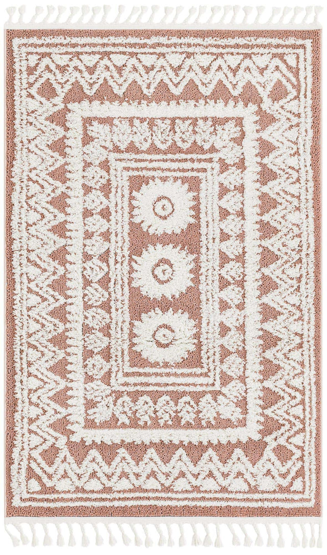 Pink 4' 1 x 6' 1 Boho Rectangle Area Rug 100% Polyester With Cotton Backing Geometric Modern Boho Bohemian Decor Carpet for Living Rooms Office Dining Kitchen Unique Interior Design for Sale at Rug Engine