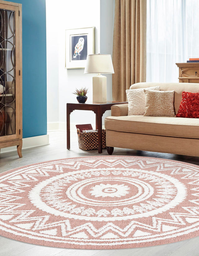 Pink 3' 3 x 3' 3 Boho Round Area Rug 100% Polyester With Cotton Backing Geometric Modern Boho Bohemian Decor Carpet for Living Rooms Office Dining Kitchen Unique Interior Design for Sale at Rug Engine