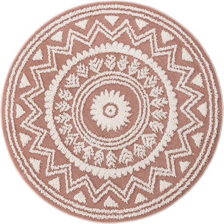 Pink 5' 3 x 5' 3 Boho Round Area Rug 100% Polyester With Cotton Backing Geometric Modern Boho Bohemian Decor Carpet for Living Rooms Office Dining Kitchen Unique Interior Design for Sale at Rug Engine