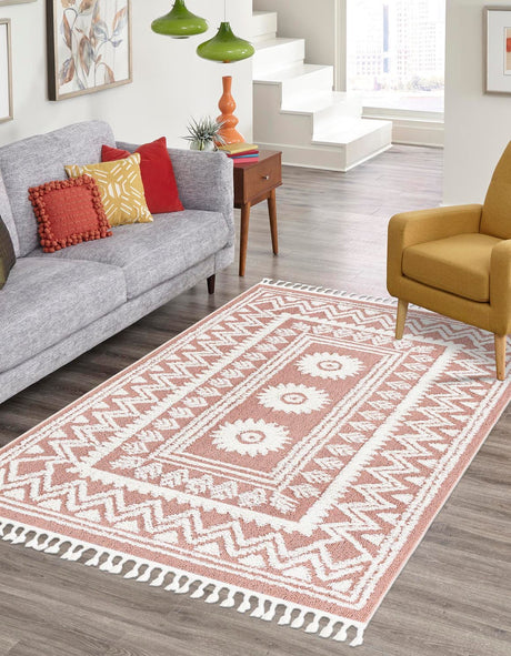 Pink 5' 3 x 8' Boho Rectangle Area Rug 100% Polyester With Cotton Backing Geometric Modern Boho Bohemian Decor Carpet for Living Rooms Office Dining Kitchen Unique Interior Design for Sale at Rug Engine