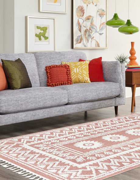 Pink 5' 3 x 8' Boho Rectangle Area Rug 100% Polyester With Cotton Backing Geometric Modern Boho Bohemian Decor Carpet for Living Rooms Office Dining Kitchen Unique Interior Design for Sale at Rug Engine