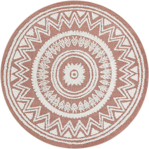 Pink 7' 10 x 7' 10 Boho Round Area Rug 100% Polyester With Cotton Backing Geometric Modern Boho Bohemian Decor Carpet for Living Rooms Office Dining Kitchen Unique Interior Design for Sale at Rug Engine