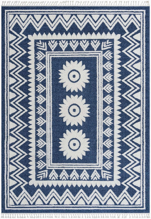 Blue 9' 6 x 14' 3 Boho Rectangle Area Rug 100% Polyester With Cotton Backing Geometric Modern Boho Bohemian Decor Carpet for Living Rooms Office Dining Kitchen Unique Interior Design for Sale at Rug Engine